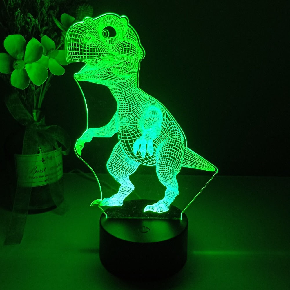 Dino-mite 3D Night Light: Touch Remote Control Desk Lamp with 7/16 Color Options for Kids' Room Decor and Perfect Birthday or Christmas Gift