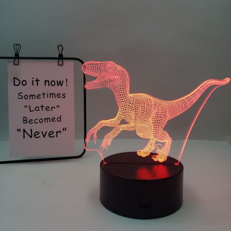 Dino-mite 3D Night Light: Touch Remote Control Desk Lamp with 7/16 Color Options for Kids' Room Decor and Perfect Birthday or Christmas Gift