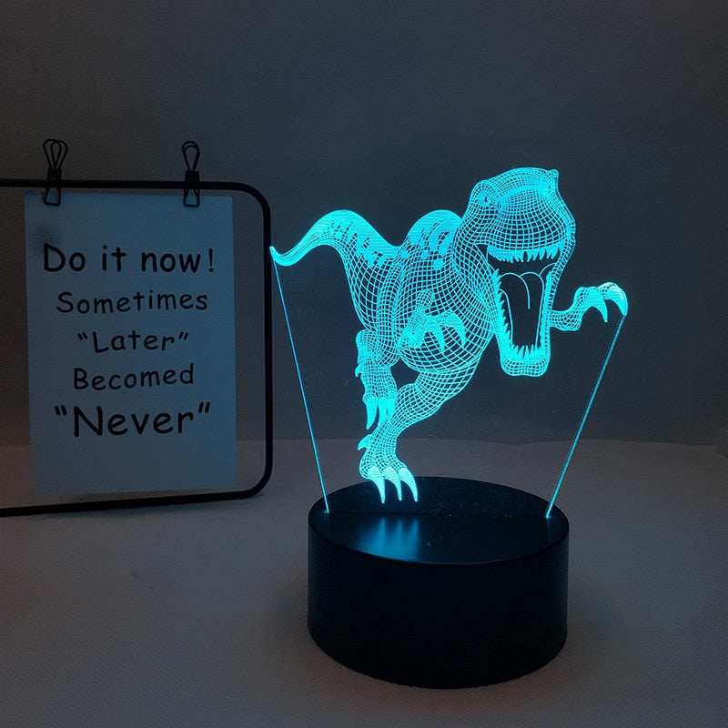 Dino-mite 3D Night Light: Touch Remote Control Desk Lamp with 7/16 Color Options for Kids' Room Decor and Perfect Birthday or Christmas Gift