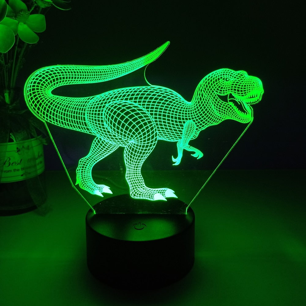 Dino-mite 3D Night Light: Touch Remote Control Desk Lamp with 7/16 Color Options for Kids' Room Decor and Perfect Birthday or Christmas Gift