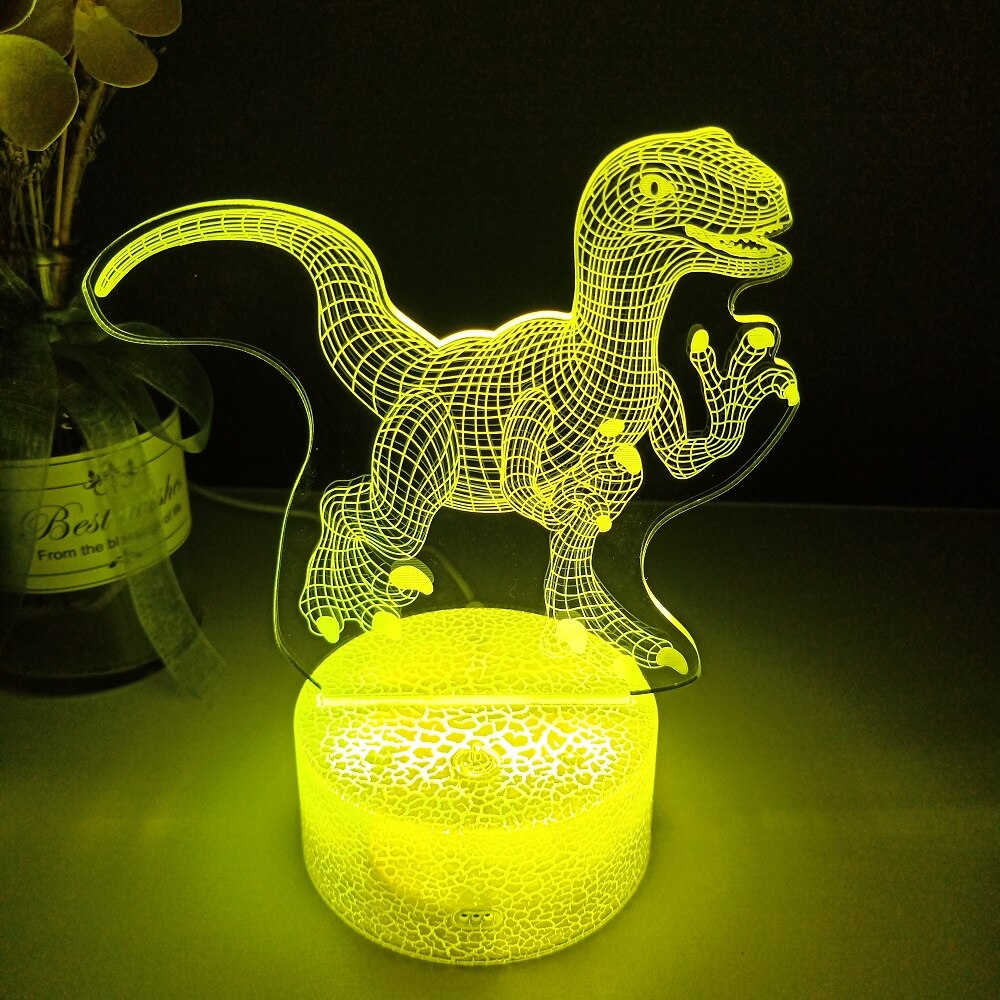 Dino-mite 3D Night Light: Touch Remote Control Desk Lamp with 7/16 Color Options for Kids' Room Decor and Perfect Birthday or Christmas Gift