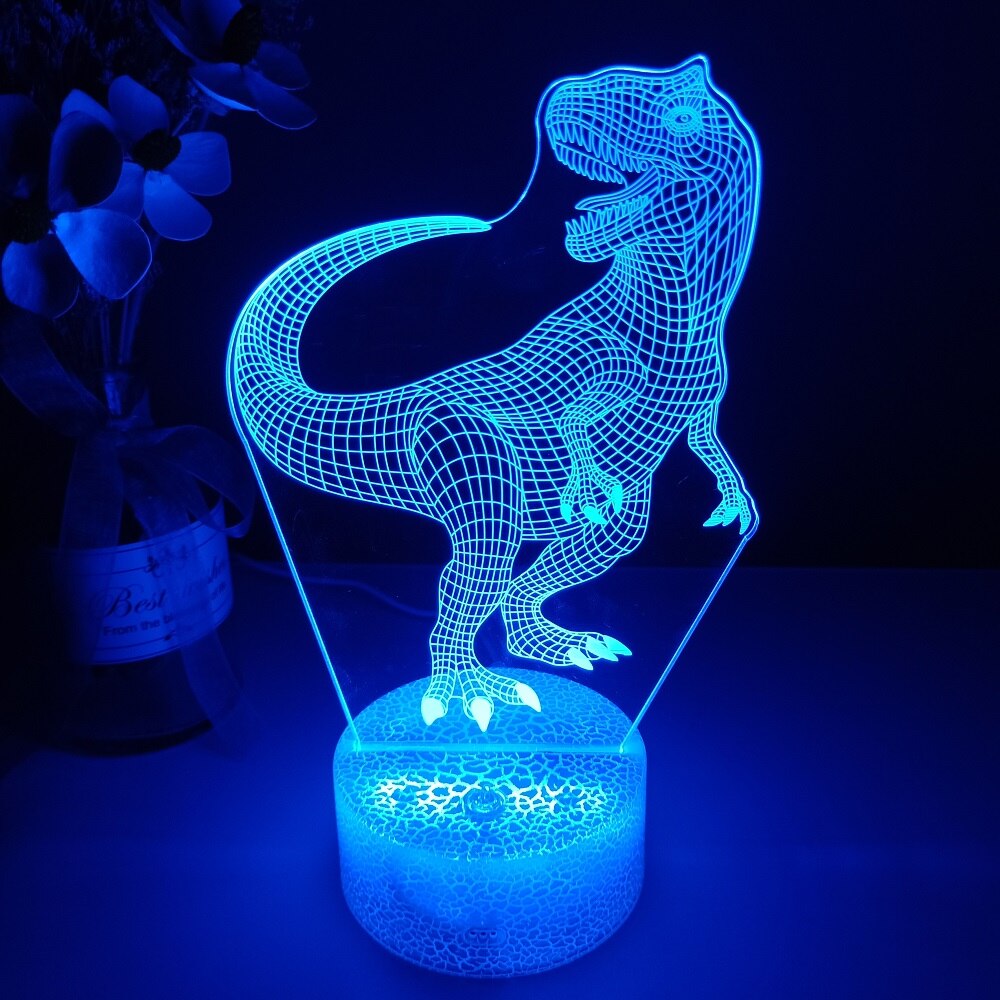 Dino-mite 3D Night Light: Touch Remote Control Desk Lamp with 7/16 Color Options for Kids' Room Decor and Perfect Birthday or Christmas Gift