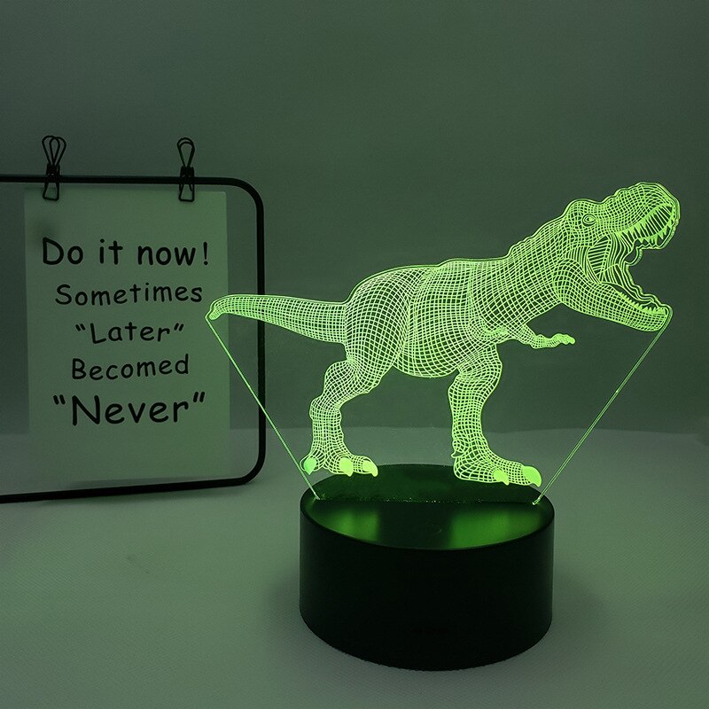 Dino-mite 3D Night Light: Touch Remote Control Desk Lamp with 7/16 Color Options for Kids' Room Decor and Perfect Birthday or Christmas Gift