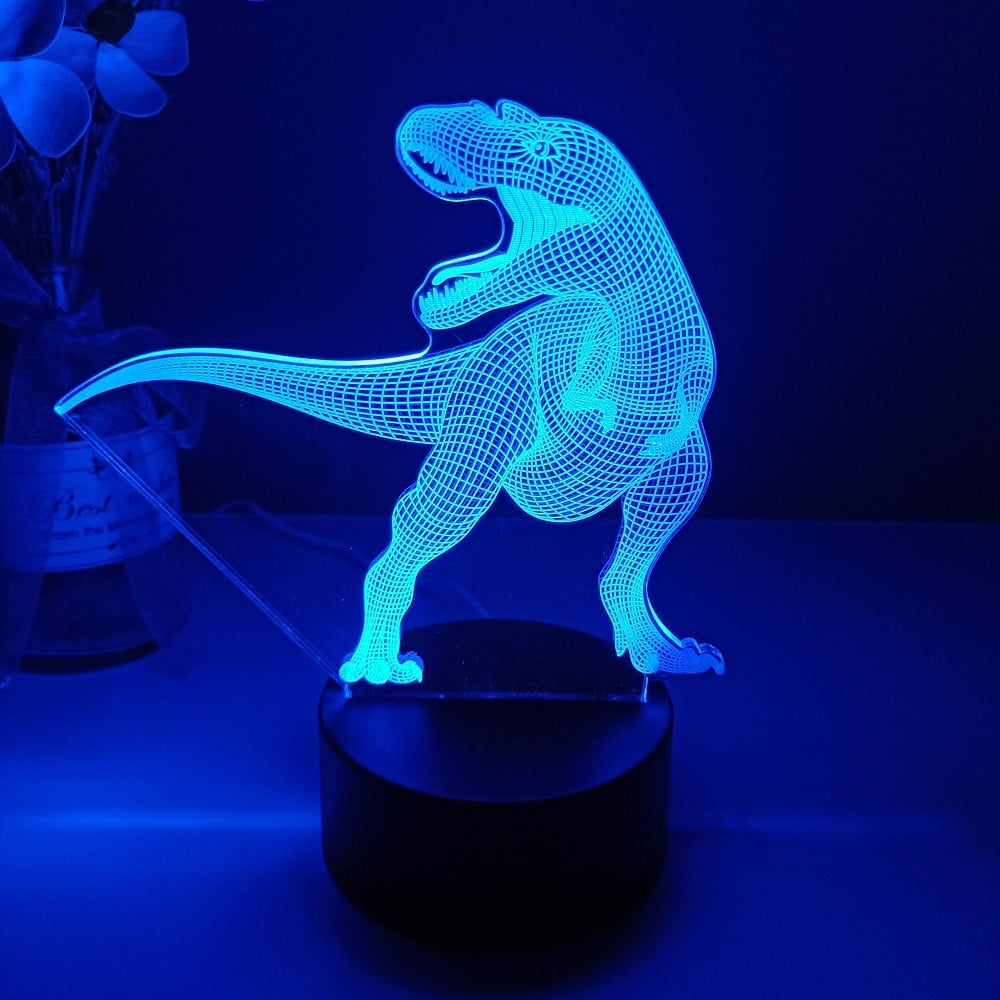 Dino-mite 3D Night Light: Touch Remote Control Desk Lamp with 7/16 Color Options for Kids' Room Decor and Perfect Birthday or Christmas Gift