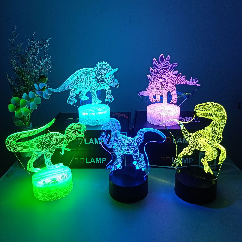 Dino-mite 3D Night Light: Touch Remote Control Desk Lamp with 7/16 Color Options for Kids' Room Decor and Perfect Birthday or Christmas Gift