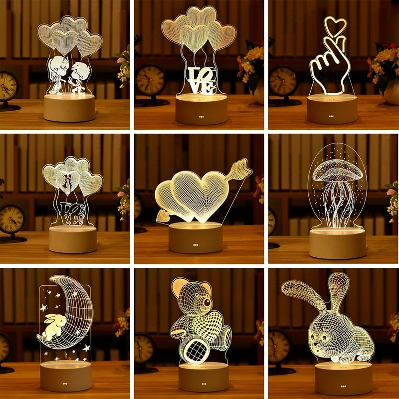 3D Acrylic LED Lamp Romantic Love Night Light for Home